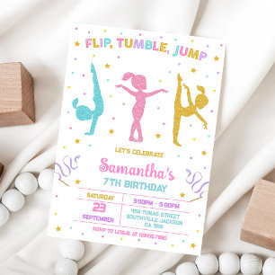 Turnen Flip Tumble Spring Verjaardagsuitnodiging Kaart