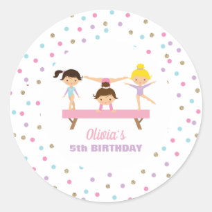 Turnen pastel verjaardag ronde sticker