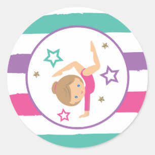 Turnen Roze Paars Turquoise Meisje Verjaardag Cla Ronde Sticker