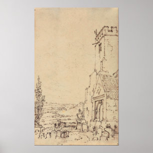 Turner - Zuid - Porch en toren van een kerk Poster