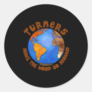 Turners Globe Grappige Houtdraaierde Aarde T Shirt Ronde Sticker
