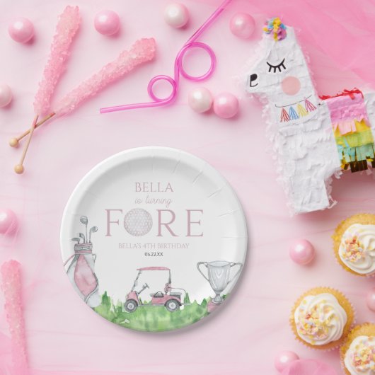 Turning Fore Pink Golf 4e verjaardag Papieren Bordje (Feest)