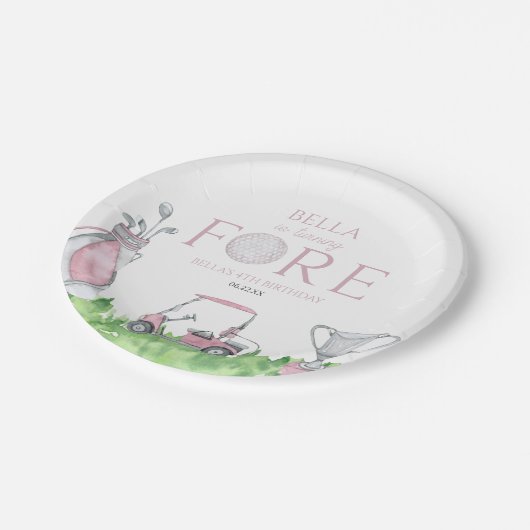 Turning Fore Pink Golf 4e verjaardag Papieren Bordje (Gekanteld)