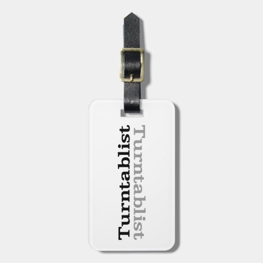 Turntablist ʇ sılqɐ ʇ uɹ ⊥ bagagelabel (Voorkant verticaal)