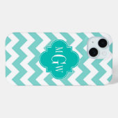Turq / Aqua Wht Chevron Blauwgroen 3 Initiaal mono Case-Mate iPhone Case (Achterkant (horizontaal))