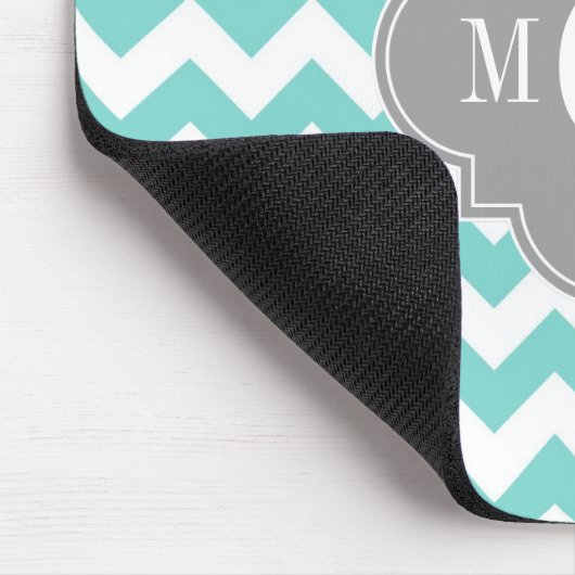 Turq / Aqua Wht Chevron Gray 3 Initiaal Monogram Muismat (Hoek)