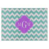 Turq / Aqua Wht Chevron Lila 3 Initiaal monogram Snijplank (Voorkant)