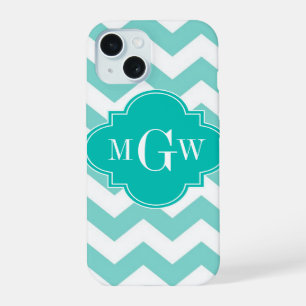 Turq / Aqua Wht Chevron Teal 3 Monogramme Initiale