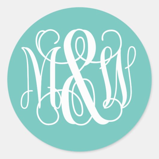 Turq Wit B&G Wijnstok Monogram Doe-het-zelf BG Ronde Sticker (Voorkant)