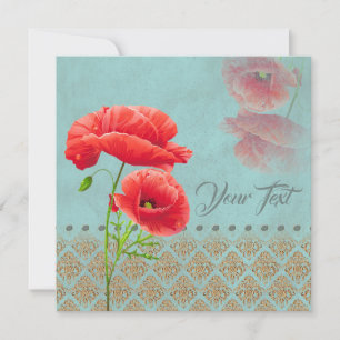 Turqoise Baroque Poppies - Wenskaart