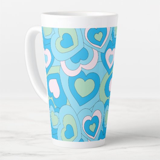Turqoise Blue Retro Heart Latte Mug Latte Mok (Linkerhoek)