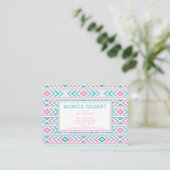 Turqoise en roze Geometric Aztec Pattern Visitekaartje (Staand voorkant)