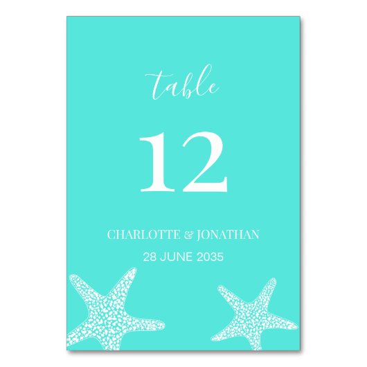 Turqoise Modern Tropical Starfish Beach Wedding Kaart (Voorkant)