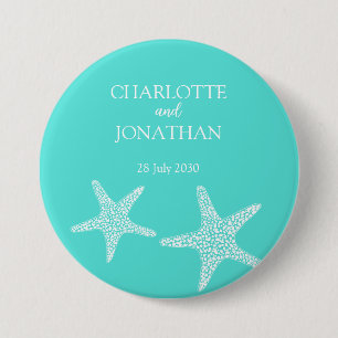 Turqoise Modern Tropical Starfish Beach Wedding Ronde Button 7,6 Cm