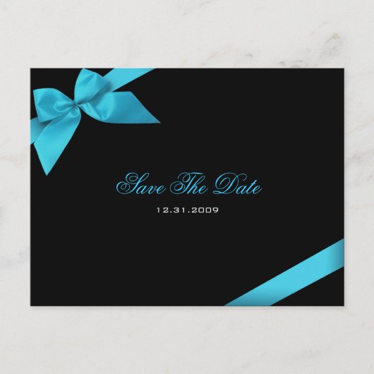 Turqoise Ribbon Wedding Save the Date 2 Aankondigingskaart (Voorkant)