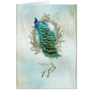 Turqoise Shabby Peacock - Carte Numéro de tableau