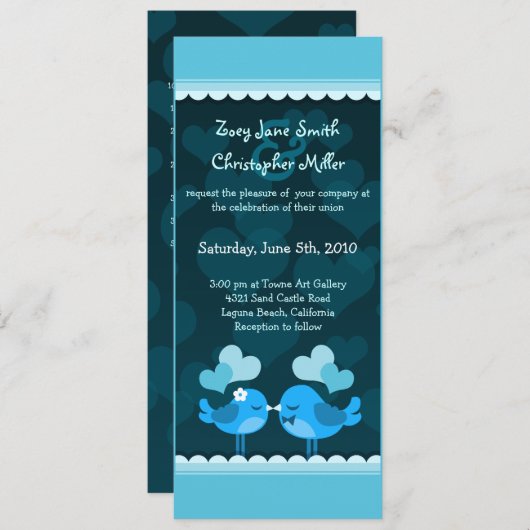 Turqoue Inséparables Long Faire-part de mariage (Devant / Derrière)