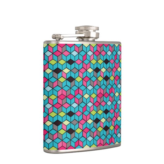 Turqouise- en roze-kubuspatroon heupfles (Rechts)