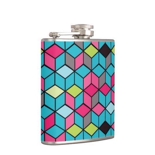 Turqouise- en roze-kubuspatroon heupfles (Rechts)