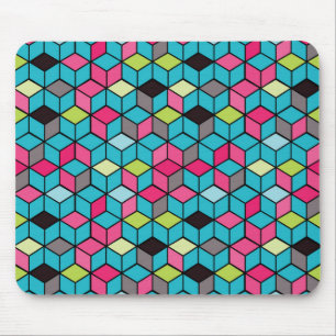 Turqouise- en roze-kubuspatroon muismat