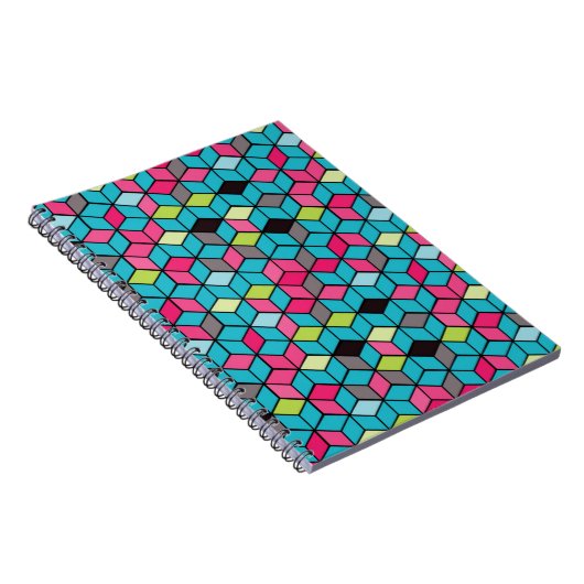 Turqouise- en roze-kubuspatroon notitieboek (Rechterzijde)