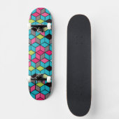 Turqouise- en roze-kubuspatroon skateboard (Voorkant)