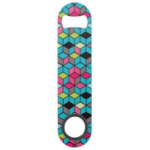 Turqouise- en roze-kubuspatroon speed flessenopener