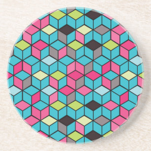 Turqouise- en roze-kubuspatroon zandsteen onderzetter