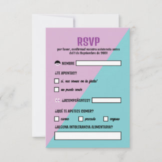 Turquesa y Purpura Triangulo Comida Boda RSVP Kaartje