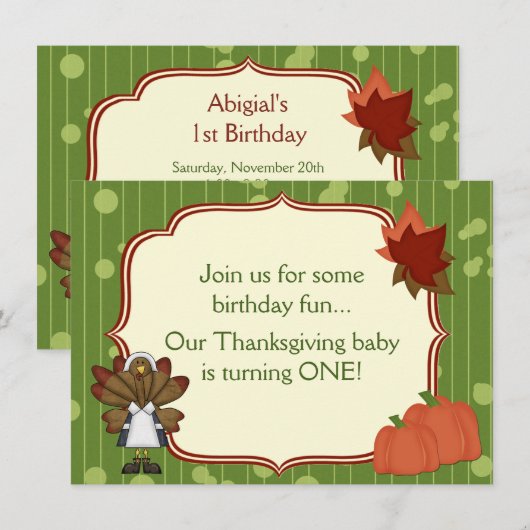 Turquie Thanksgiving 1er anniversaire Invitation p (Devant / Derrière)