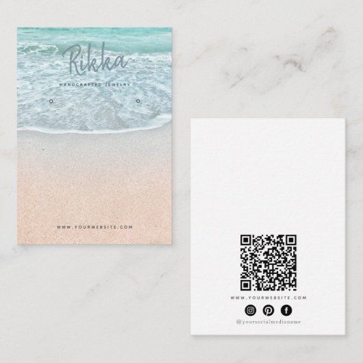 Turquioise Ocean Earring Display QR Business Card Visitekaartje (Voorkant / Achterkant)