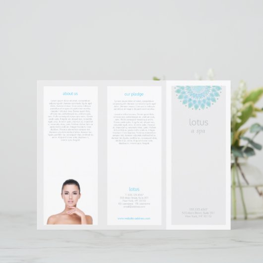 Turquois Mandala Lotus Spa Salon Tri-Fold Brochure (Staand voorkant)