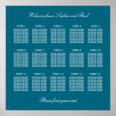 Turquoise 15 Table Wedding Seating Chart Poster (Voorkant)