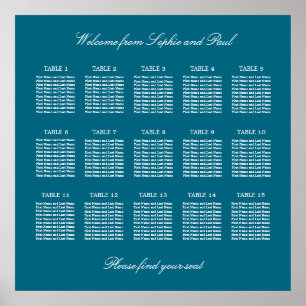 Turquoise 15 Tafel Trouwstoelindeling Poster