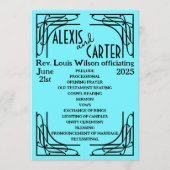 Turquoise 1920's bruiloft programma (Voorkant)