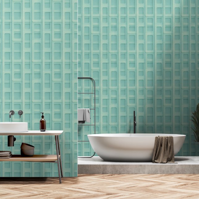 Turquoise 3D Grid Box Panels -Peel & Stick  Behang (Badkamer)