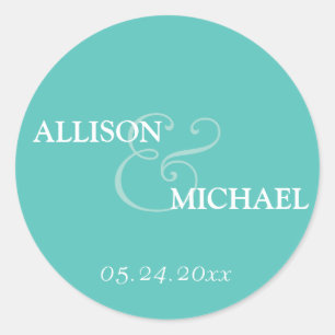 Turquoise aangepaste ampersand bruiloft gunst labe ronde sticker