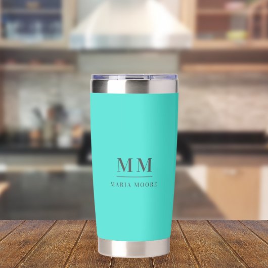 Turquoise aangepaste monogram initialen naam geïsoleerde drinkbeker