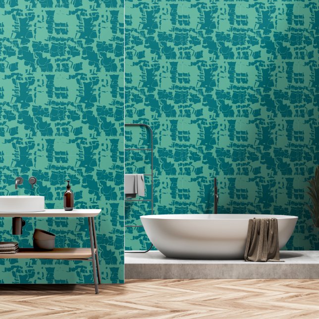 Turquoise abstract behang (Badkamer)