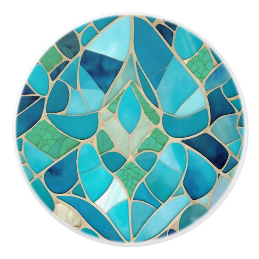 Turquoise Abstract Mozaïek Art Deco Kastdeur Keramische Knop (Voorkant)