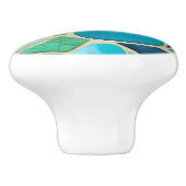 Turquoise Abstract Mozaïek Art Deco Lade Pull Keramische Knop (Zijkant)