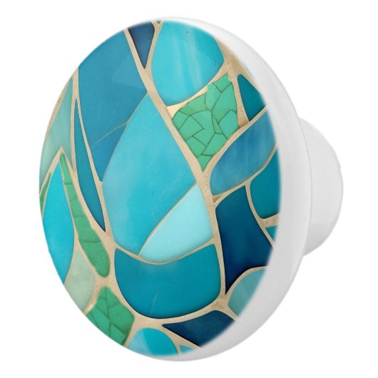 Turquoise Abstract Mozaïek Art Deco Lade Pull Keramische Knop (Rechts)