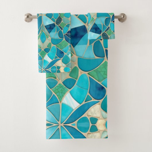 Turquoise Abstract Mozaïek Bad Handdoek (Insitu)