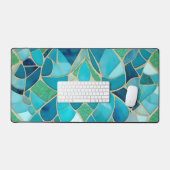 Turquoise Abstract Mozaïek met Art Deco stijl Bureaumat (Keyboard & Muis)
