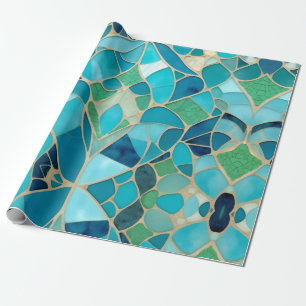 Turquoise Abstract Mozaïek met Art Deco stijl Cadeaupapier