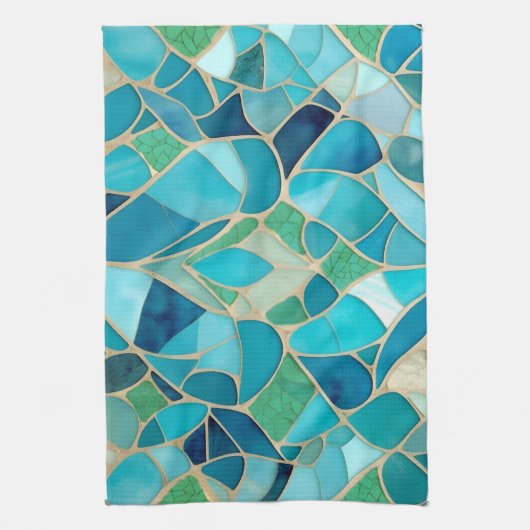 Turquoise Abstract Mozaïek Theedoek (Verticaal)