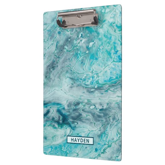 Turquoise Abstract Paint Pour Art Monogram Klembord (Links)