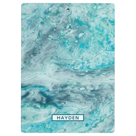 Turquoise Abstract Paint Pour Art Monogram Klembord (Achterkant)