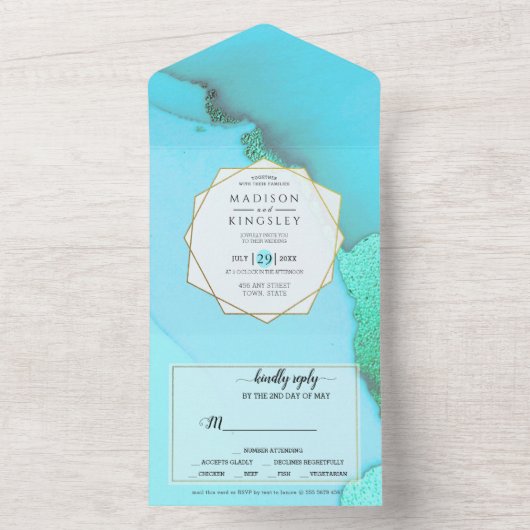 Turquoise Abstract Wonderful All In One Uitnodiging (Binnen)
