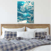 Turquoise abstracte print op gespannen canvas (Insitu (Slaapkamer))